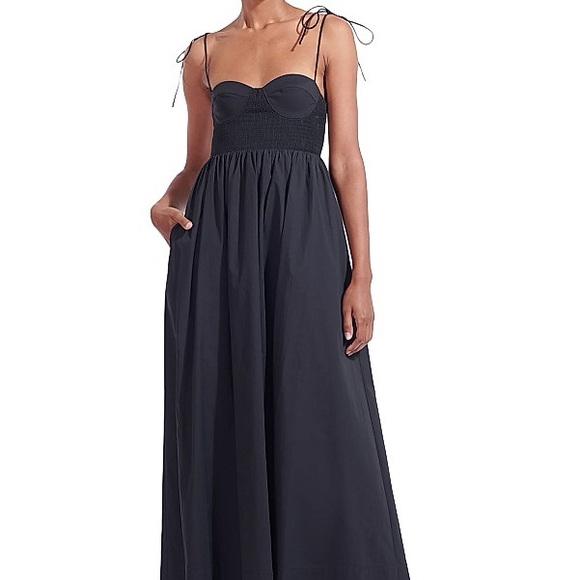 STAUD Dresses & Skirts - Staud Landry Shoulder Tie Smocked Maxi Dress - Black